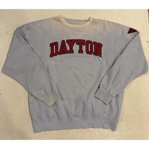 Blue 84 Dayton Flyers Crewneck Sweatshirt Bleach Washed‎ Mens Large Embroidered
